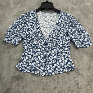 Reformation Shirt Womens 6 Madeline Raquel White Blue Floral Button Down Top